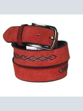 Miguel Bellido Spain Red Embroidered Leather Suede Belt Size 38 (FITS 34-36)